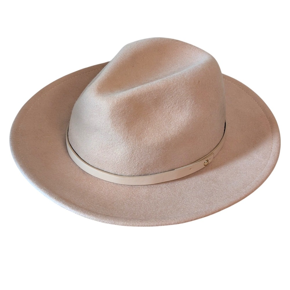 Free People 100% Wool Light Blush Pink Wide Brim Fedora Hat OS UT